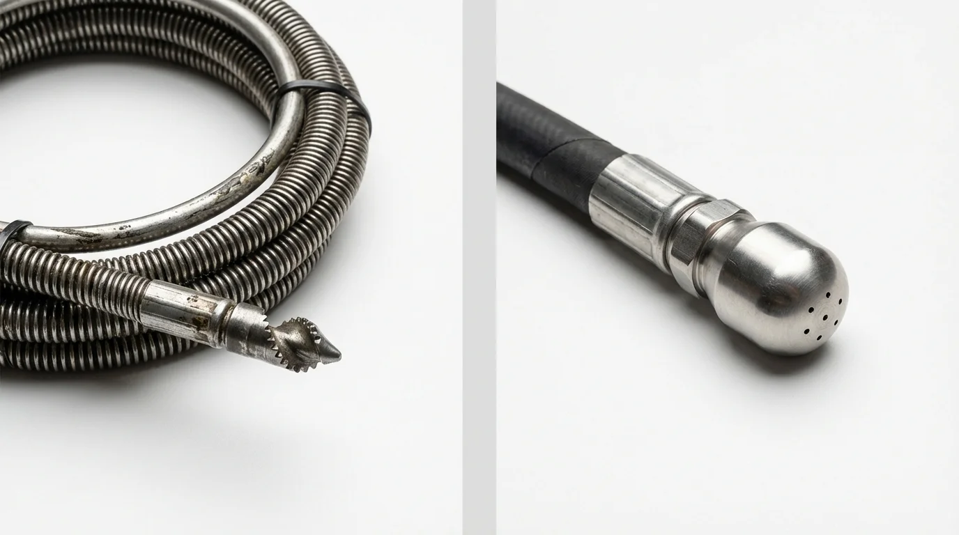 Drain snake cable and hydro jetting nozzle used for drain cleaning in Hardeeville, SC