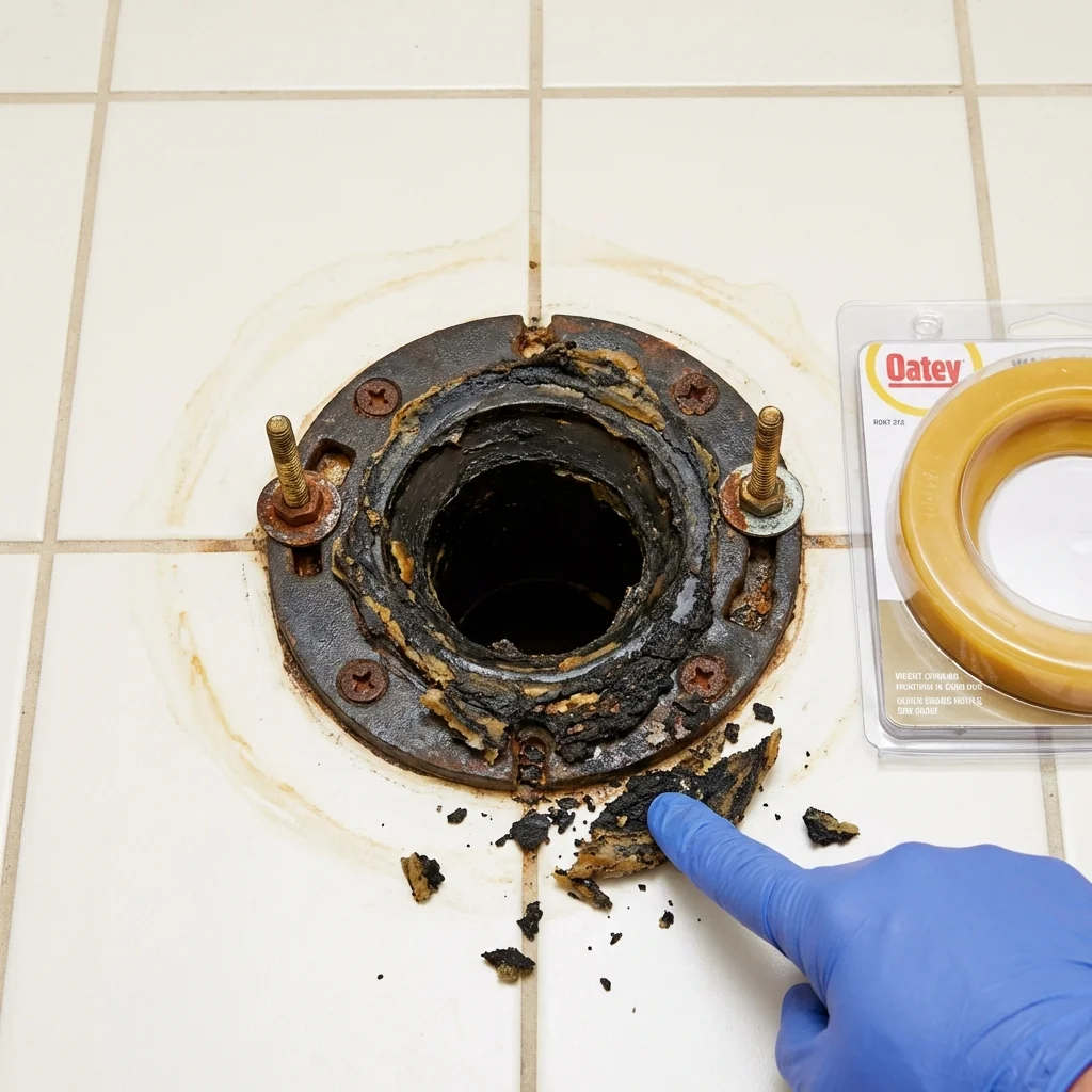 Failed wax ring showing water seepage at the base of a toilet in a Hardeeville, SC home